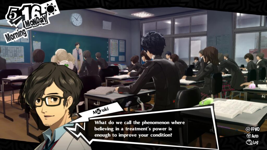 Persona 5 Royal - Maruki talking in a classroom